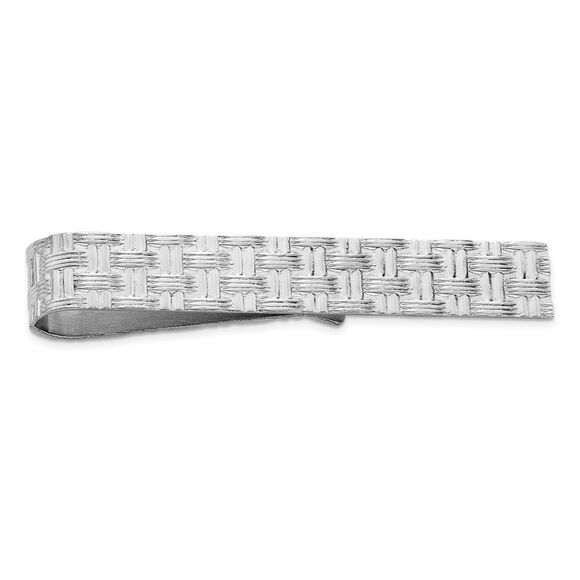 Rhodium Plated Sterling Silver Basketweave Tie Bar, 8 x 51mm - Picture 1 of 3